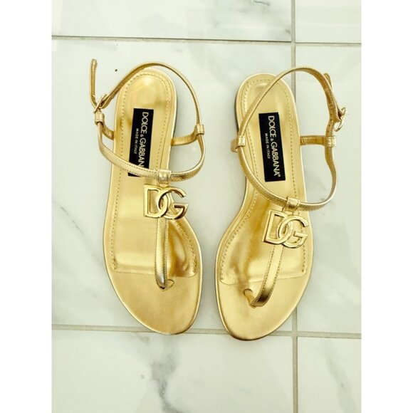 DOLCE & GABBANA Dauphine Logo Sandal NIB Gold 9 - Picture 6 of 10
